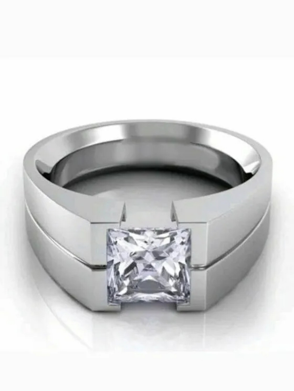 Silver-Tone Square Cut Solitaire Ring - Women Jewelry